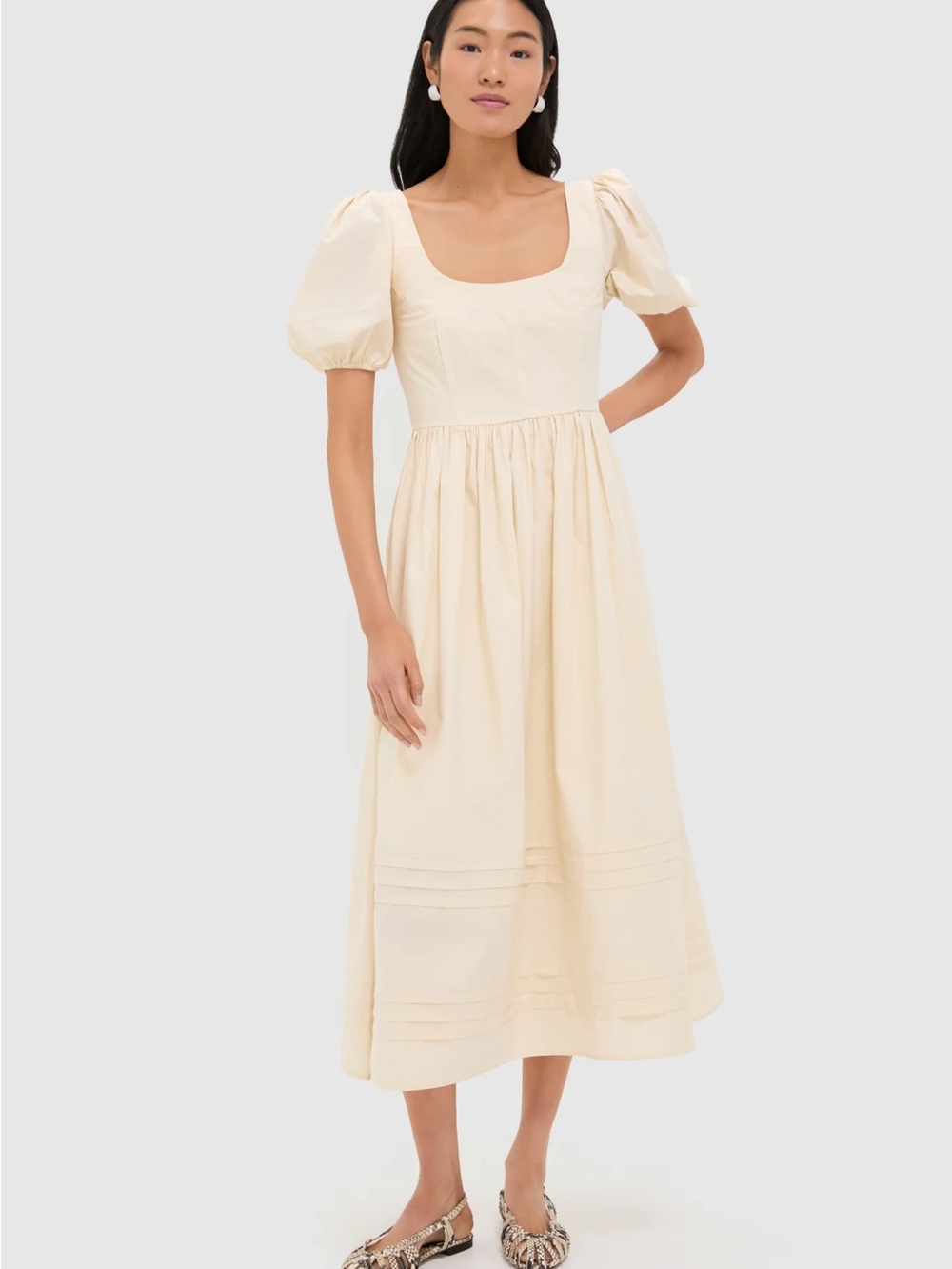 Moon River Cream Puff Sleeve Midi Dress in Cream – Size Large